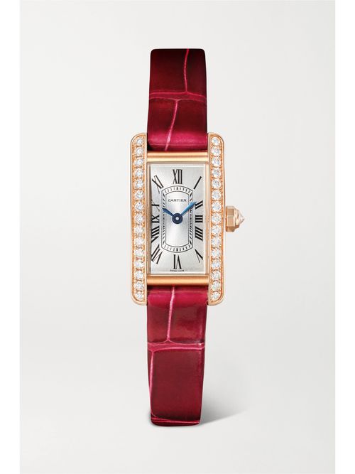 Tank Américaine 28mm Mini 18-karat Rose Gold, Diamond And Alligator Watch - One size