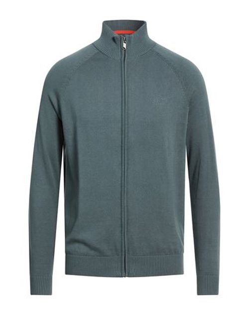 Man Cardigan Slate blue Size L Cotton