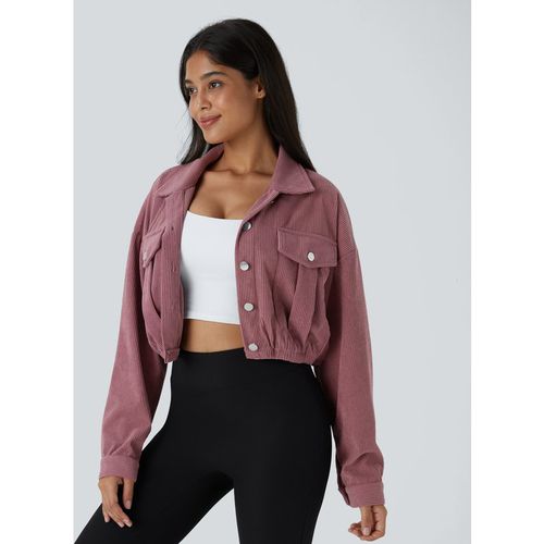 Halara Collared Button Pocket Cropped Corduroy Casual Jacket - Deco Rose