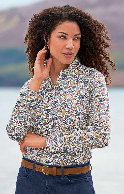 Ladies Classic Cotton Blouse Made with Liberty Fabric, Country Stroll Tana Lawn Cotton
