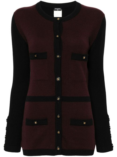 1995 bicolour round neck cashmere cardigan - Red
