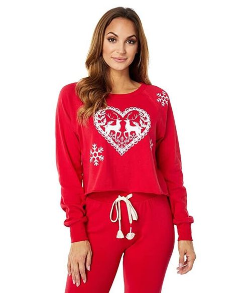 Comet Loves Cupid Sweatshirt Women Red Stretch Round Neck JDM1081
