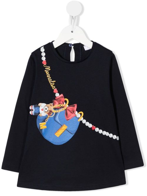 Teddy Bear-motif cotton T-Shirt - Blue