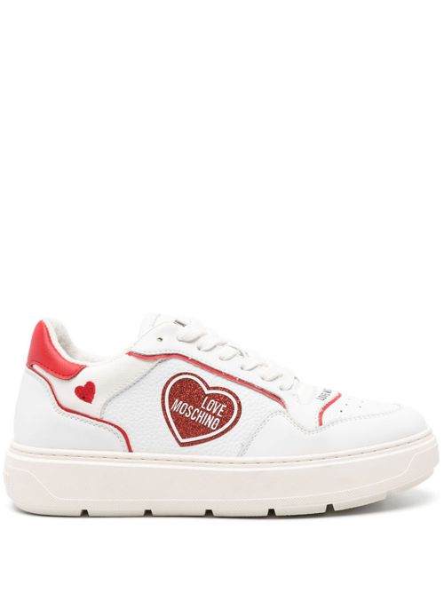 Logo-patch leather sneakers - White
