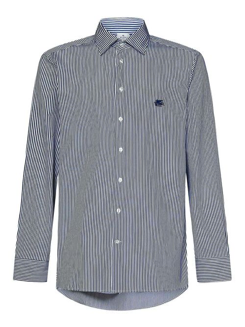 Blue Cotton Shirt with White Stripes