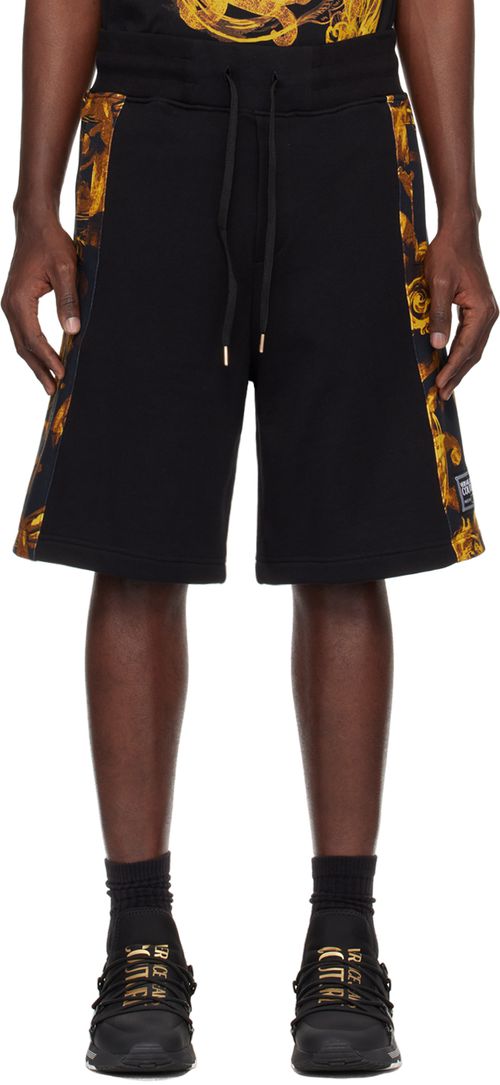 Versace Jeans Couture Black & Gold Watercolor Couture Shorts