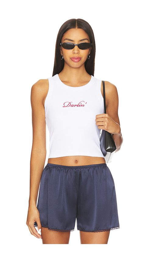 Darlin Signature Tank Top in White.  XL. Also in L, M