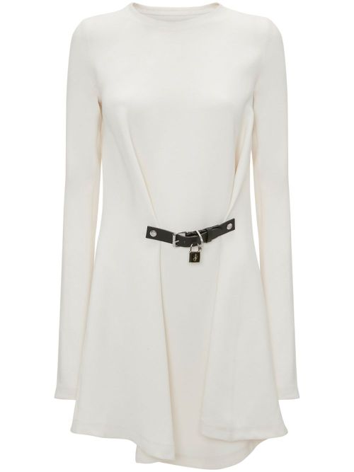Padlock-detail belted wrap dress - White