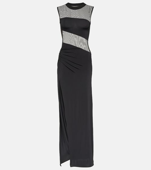 Mesh and jersey maxi dress