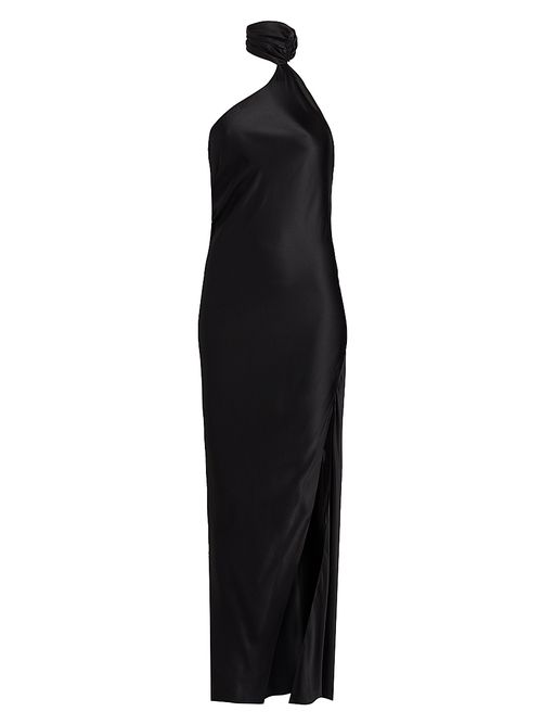 Women's Soie Asymmetrical Halterneck Gown - Black
