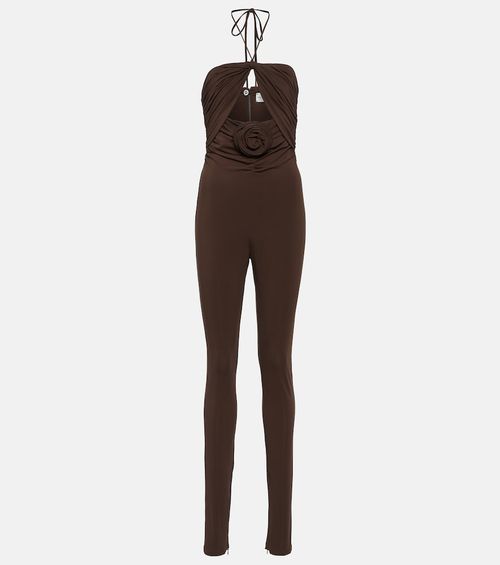 Floral-appliqué cutout jersey jumpsuit