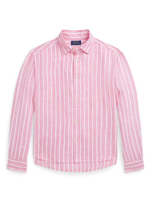 Logo-embroidered striped linen shirt - Pink