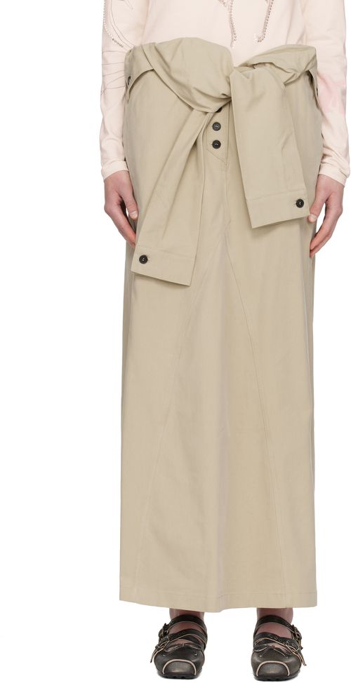 Beige Wrap Trench Midi Skirt