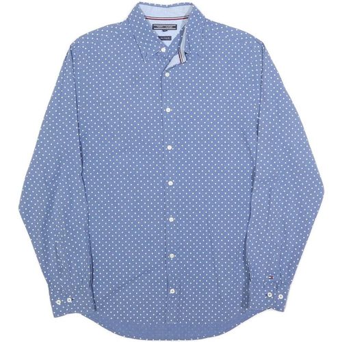 TOMMY HILFIGER Mens Blue & White Polka Dot Shirt M Cotton Blend Button Collar