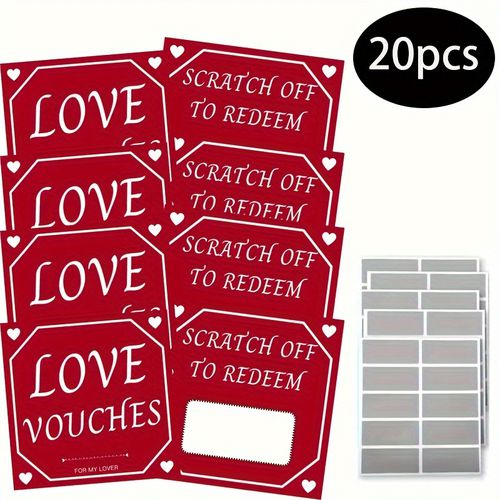 TEMU 20pcs Love Coupon - No Electricity Required 20 Cards + 20 Scratch-off Coated Stickers Romantic Coupons For Couples, Weddings, Anniversarie