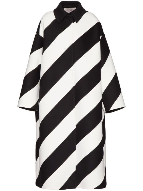Stripe-pattern virgin wool-blend coat - Black