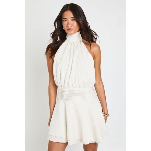 Boohoo Womens Textured Halterneck Drop Hem Mini Dress - White