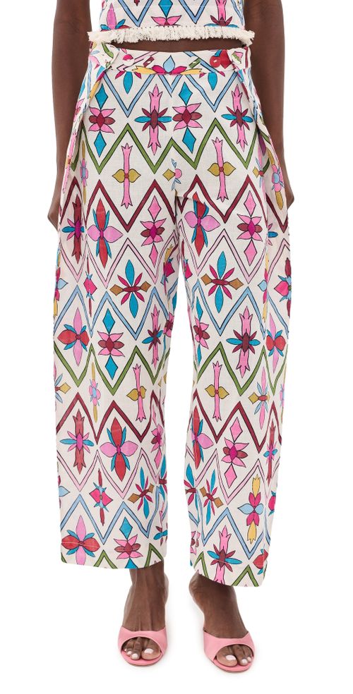 Adjustable Marina Button Pants Lattice Floral Lotus Flower One Size