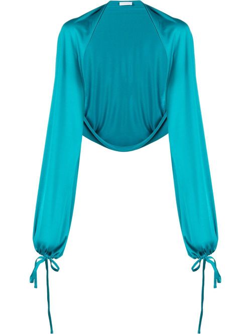 Drawstring-detailed long-sleeved shrug - Blue