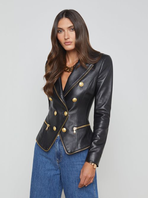 Ottilie Leather Blazer In Black