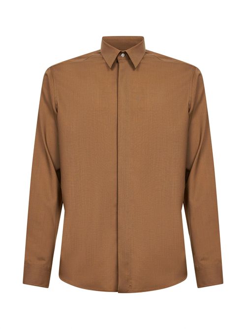 Wool Blend Safari Shirt — Camel