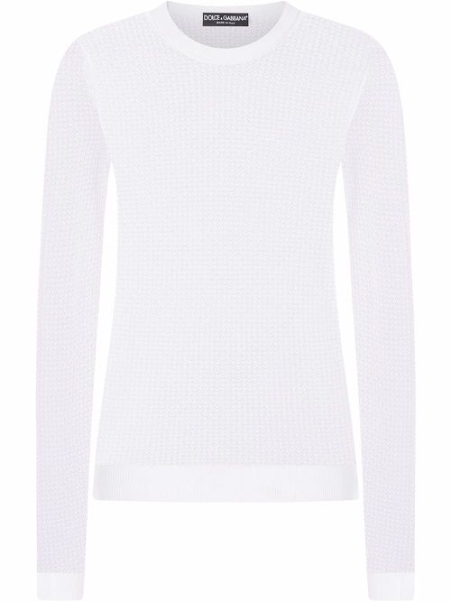 Semi-sheer lace-detail knitted top - White