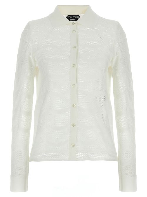 Cotton-Silk Openwork Cardigan — White