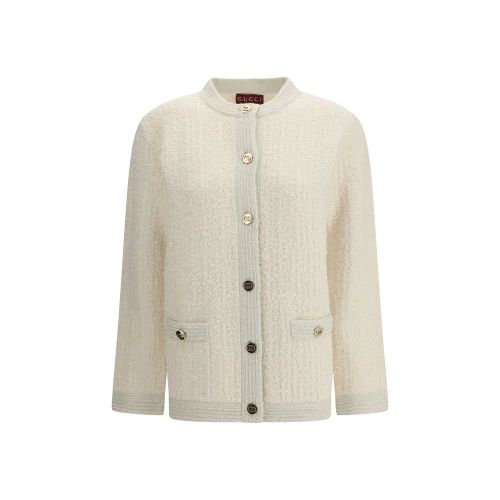 Bouclé Lamé Wool Cardigan — Beige