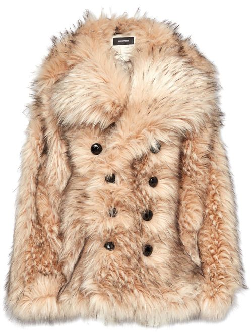 Double-breasted faux-fur coat - Neutrals