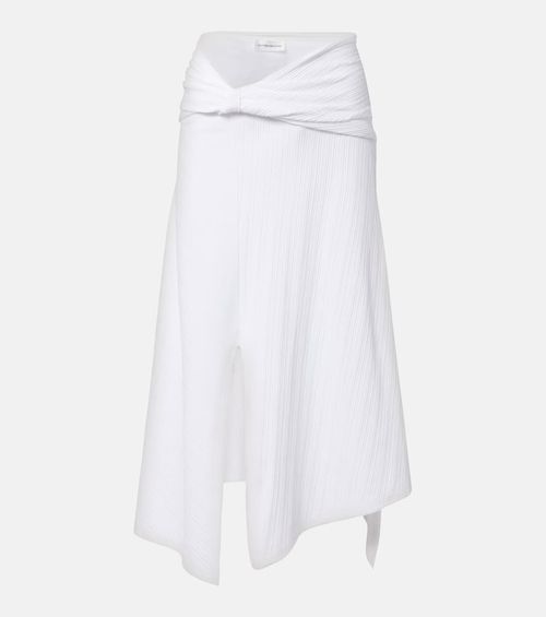 Gathered cotton-blend midi skirt