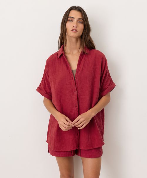 Women's Poppy Red Coastal Double Gauze Oversized Shirt