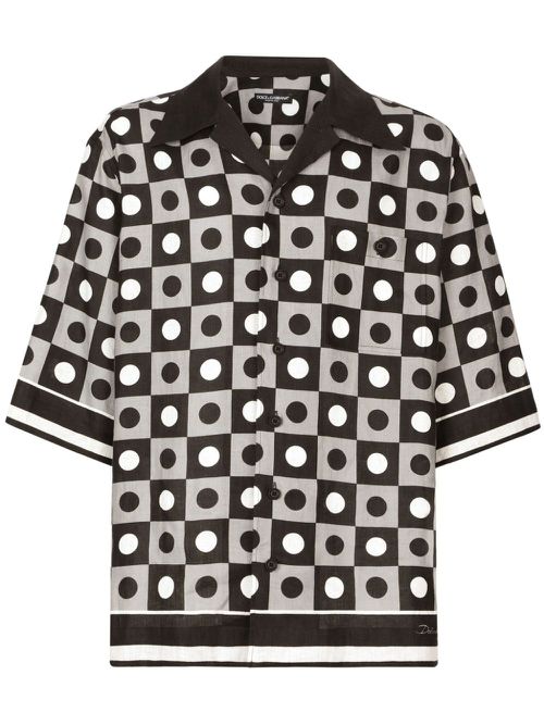 Geometric-print linen shirt - Black