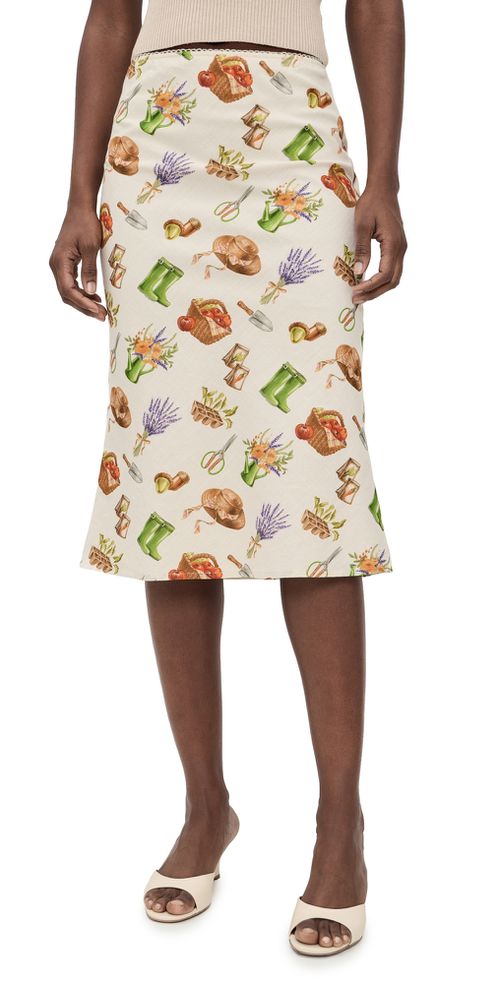 Printed Midi Skirt Cream