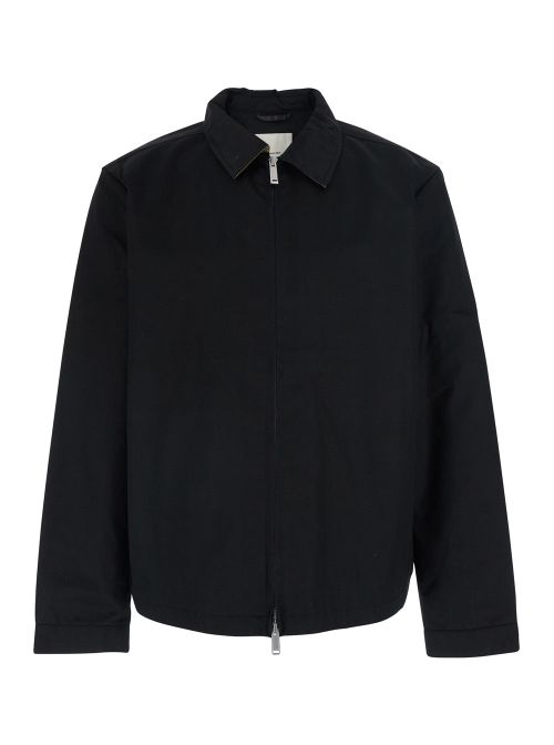 Wing-Collar Cotton Jacket — Black