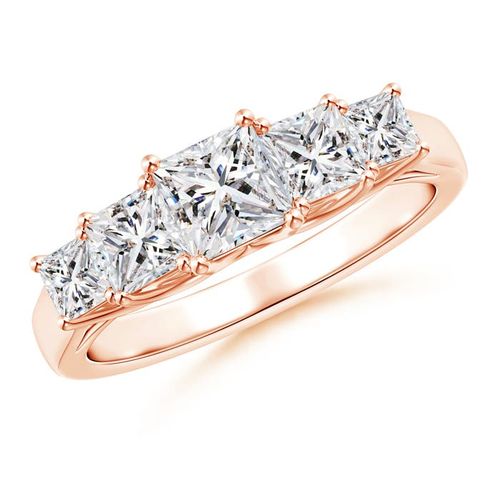 Angara 0.52 Carat Graduated Princess-Cut Trellis Diamond Five Stone Ring in 14K Rose Gold