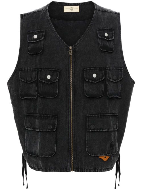 Logo-embroidered cotton vest - Black