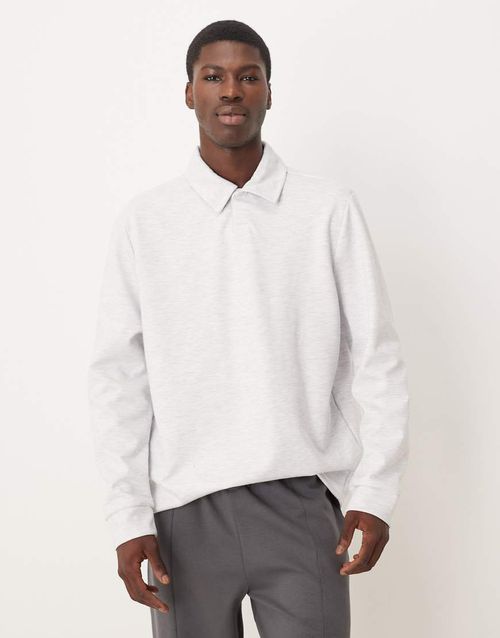 Co-ord smart polo shirt in grey marl in scuba-style fabric-Neutral