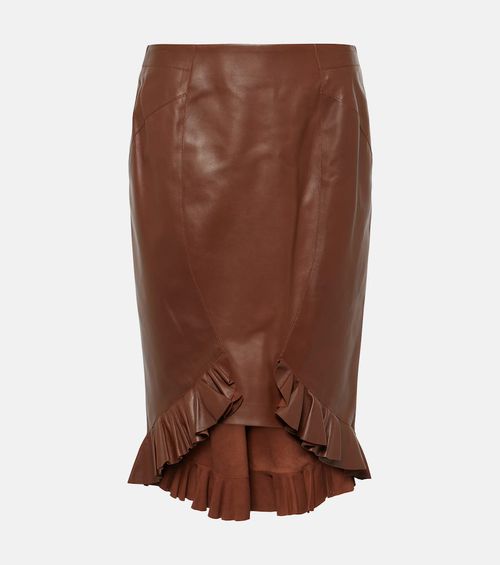 Ruffled leather midi skirt