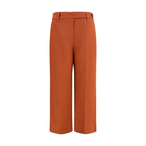 Viscose-Linen Twill Trousers — Brown
