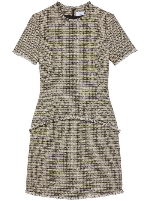 Frayed-hem tweed mini dress - Yellow