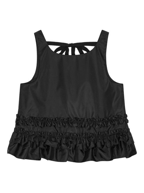 Nylon Ruffle-Hem Tank Top — Black
