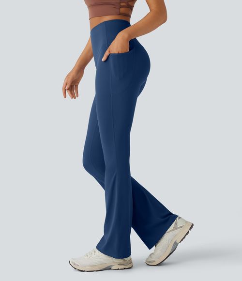 UltraSculpt™ High Waisted Tummy Control Pocket Shaping Yoga Bootcut Leggings  - Navy Peony