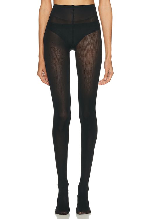SWEDISH STOCKINGS Nina Fishbone Tights in Black - Black. L also in