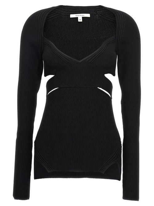 Cut-Out Ribbed Viscose Sweater — Black