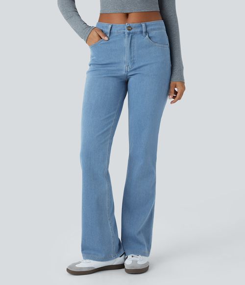 Flex™ Mid Rise Pockets Casual Bootcut Jeans  - Washed Denim Sunny Blue