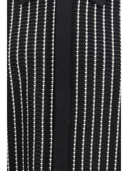 Striped Embroidered Crochet Cotton Cardigan — Black