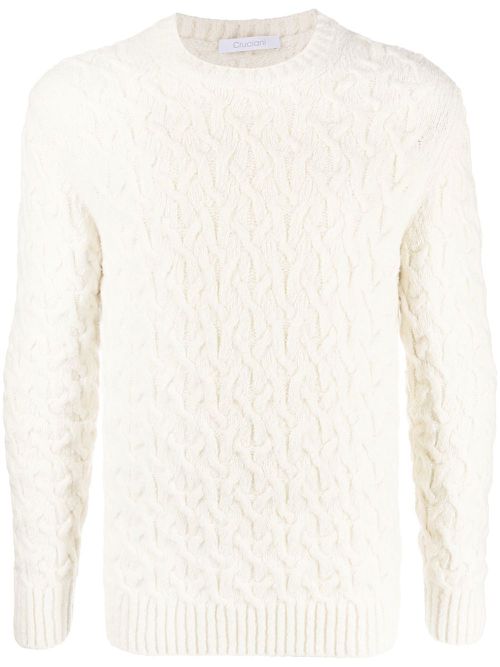 Textured round-neck jumper - White