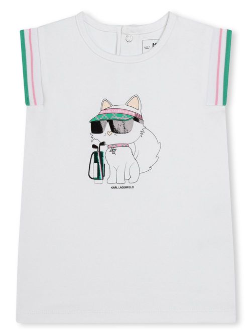Ikonik Choupette-print cotton dress - White
