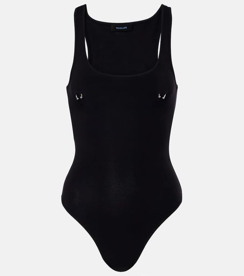 Embellished cotton-blend bodysuit