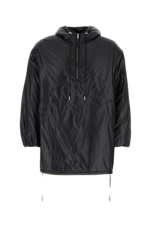 Nylon Hooded Raincoat — Black